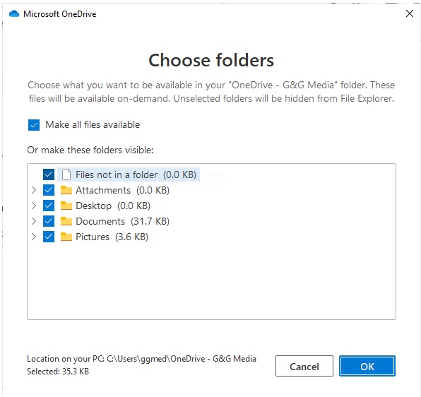 onedrive dosyaları seç